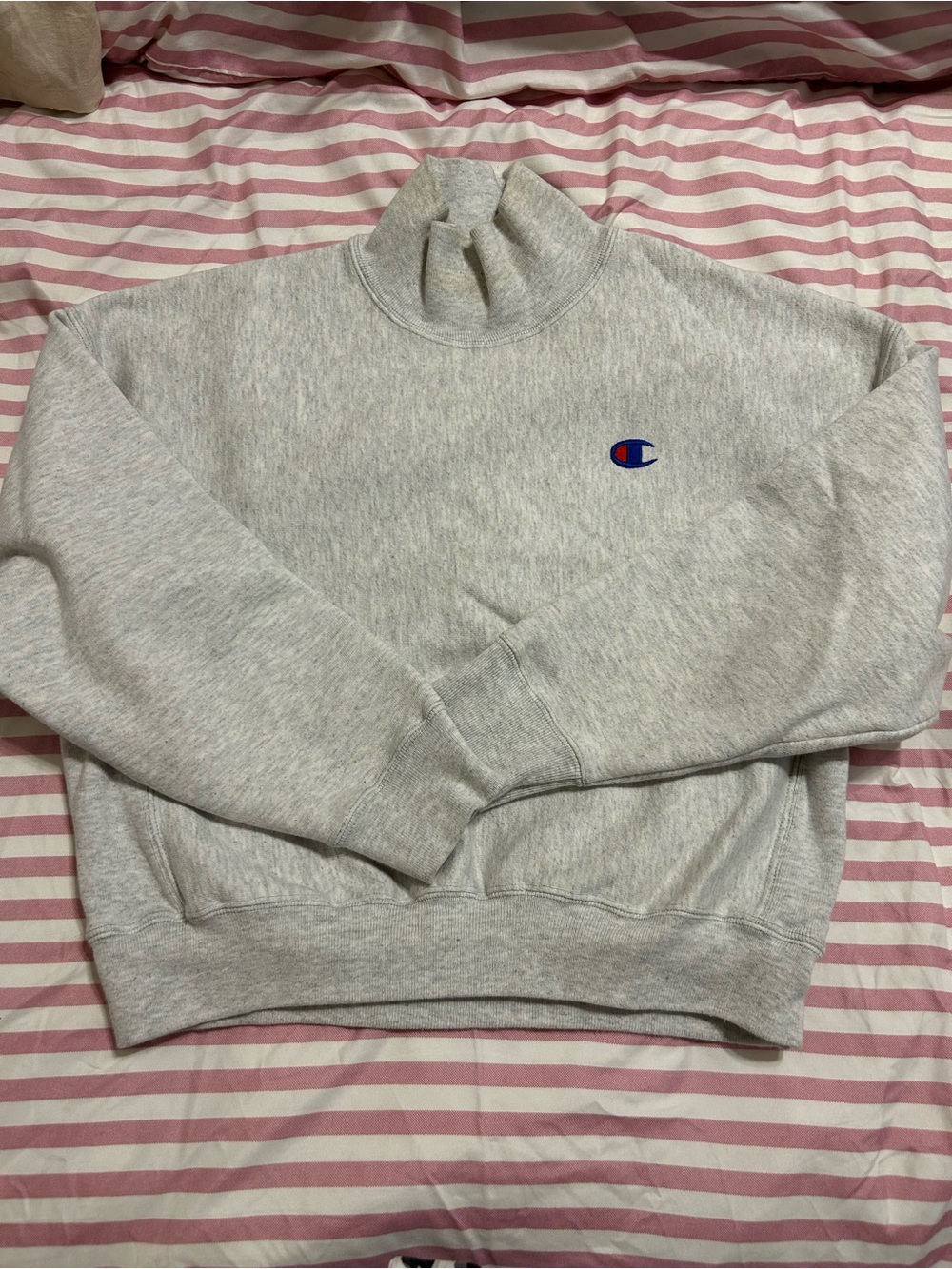 Champion Light Gray Turtleneck Sweatshirt with Embroidered Logo